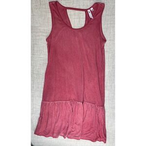 Cable & Gauge Womens Mineral Wash Ruffle Hem Sleeveless Dress Pink Small